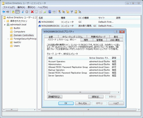 図11 RODC のパスワード レプリケーション ポリシー